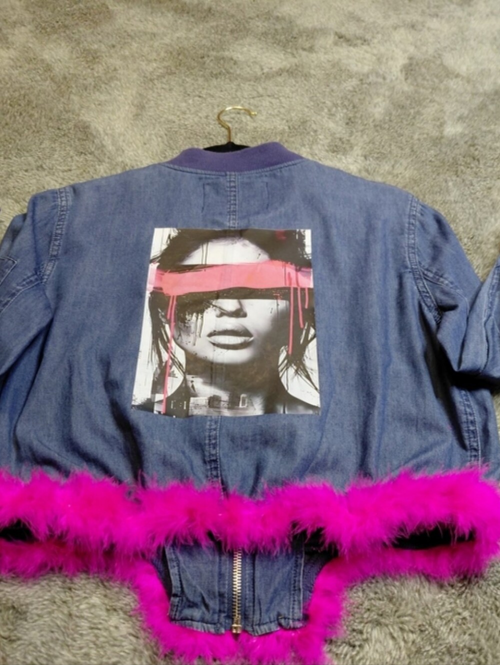 HOT PINK FEATHERED AKIRA Jean Jacket